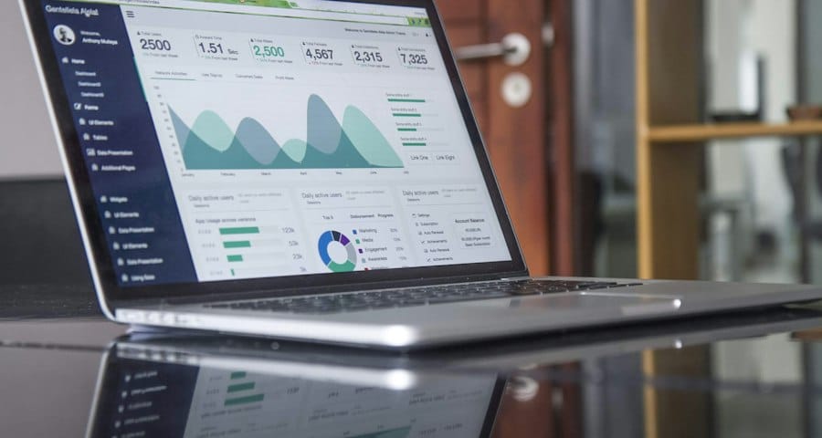 Garage door SEO analytics dashboard on a laptop