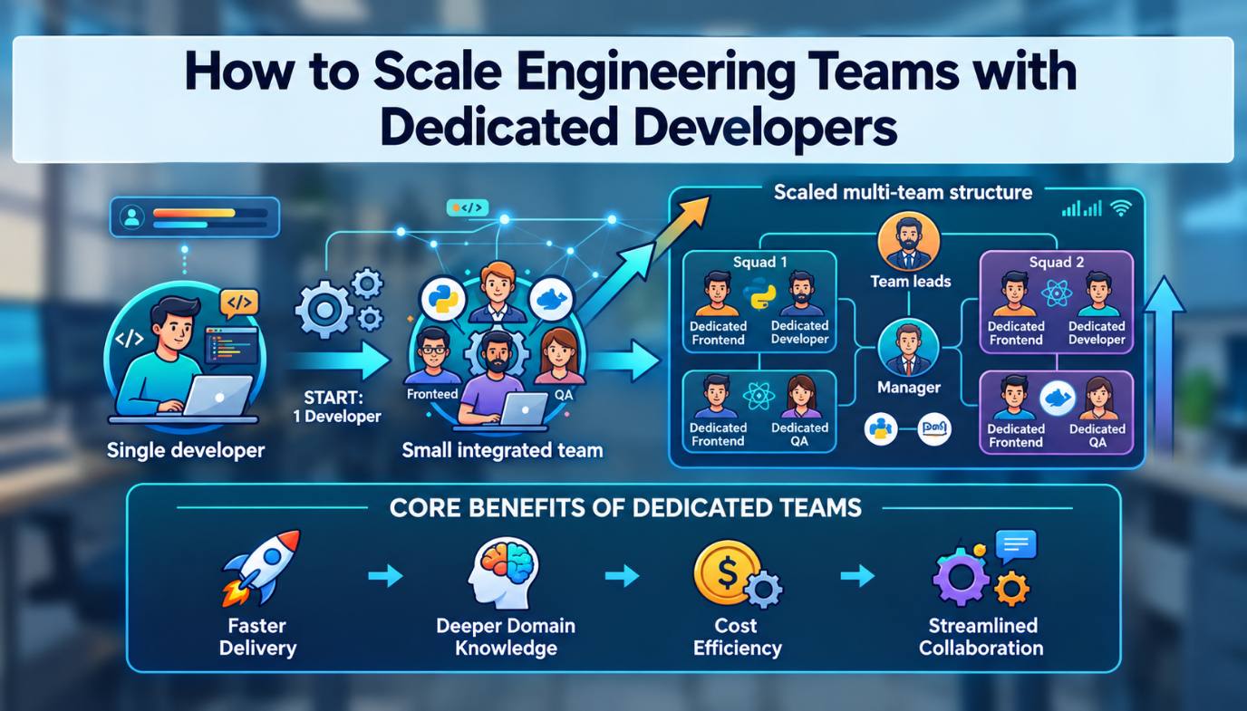 How to scale engineering teams with dedicated developers: from a single developer to a multi-squad team structure