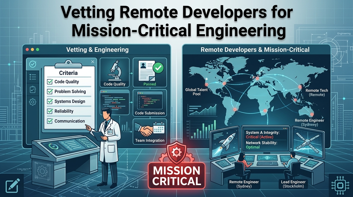 Vetting remote developers for mission-critical engineering: vetting criteria checklist and a global remote engineering team